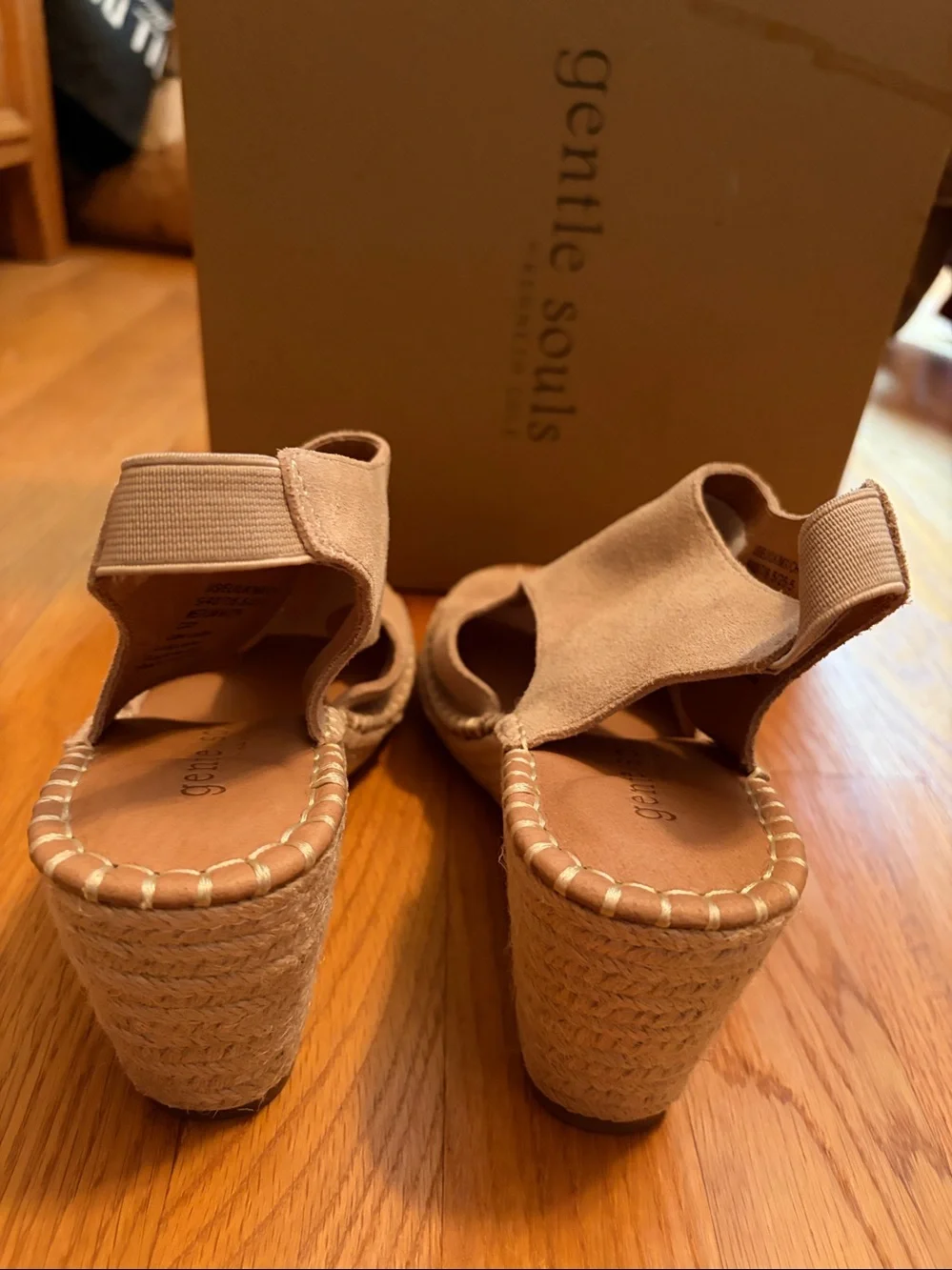 gentle souls Mushroom Suede Open-Toe Slingback Wedge Sandals